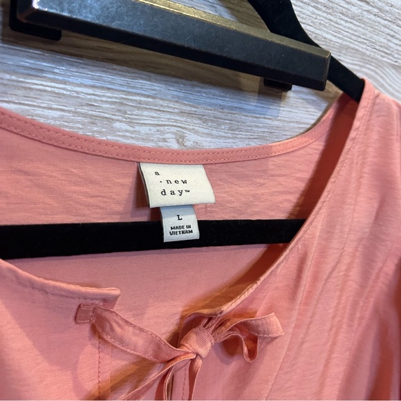 a new day Pink Elbow Sleeve Peplum Tie-Front Blouse Large - Picture 4 of 5